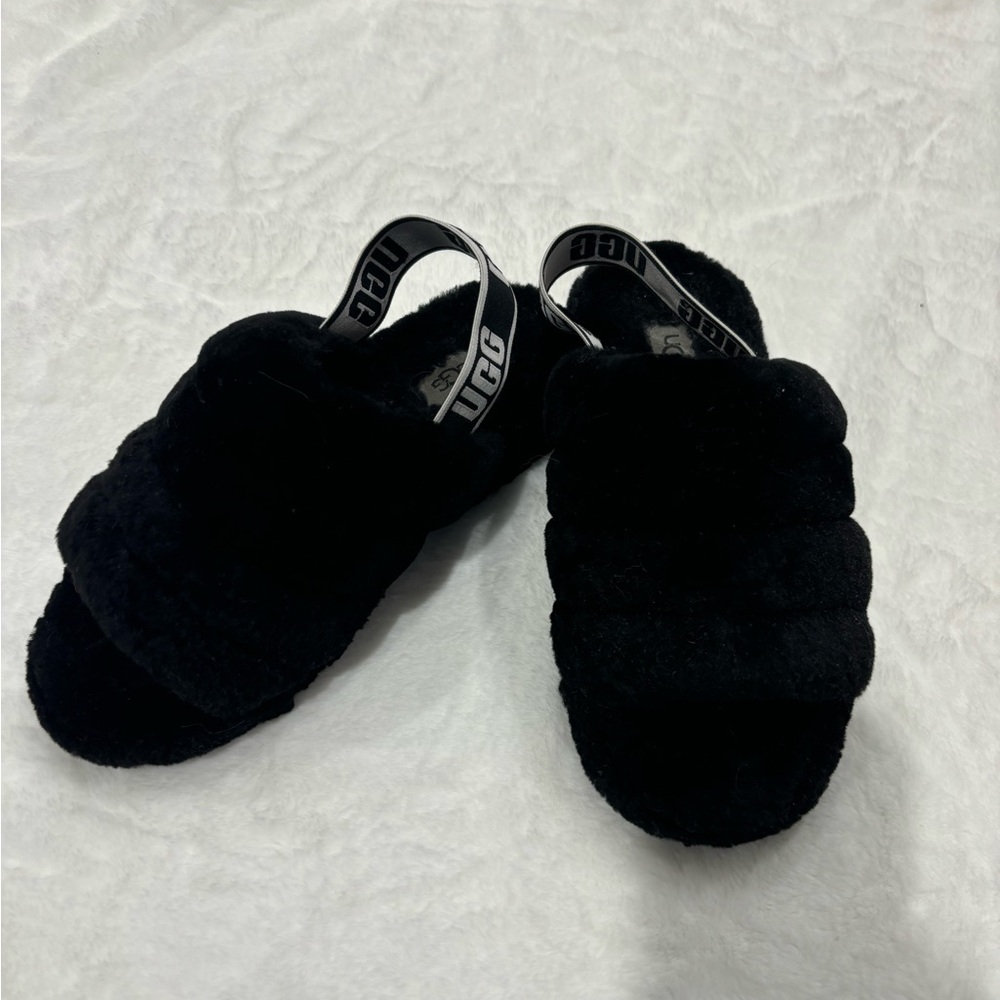 UGG Black Fluffy Slippers